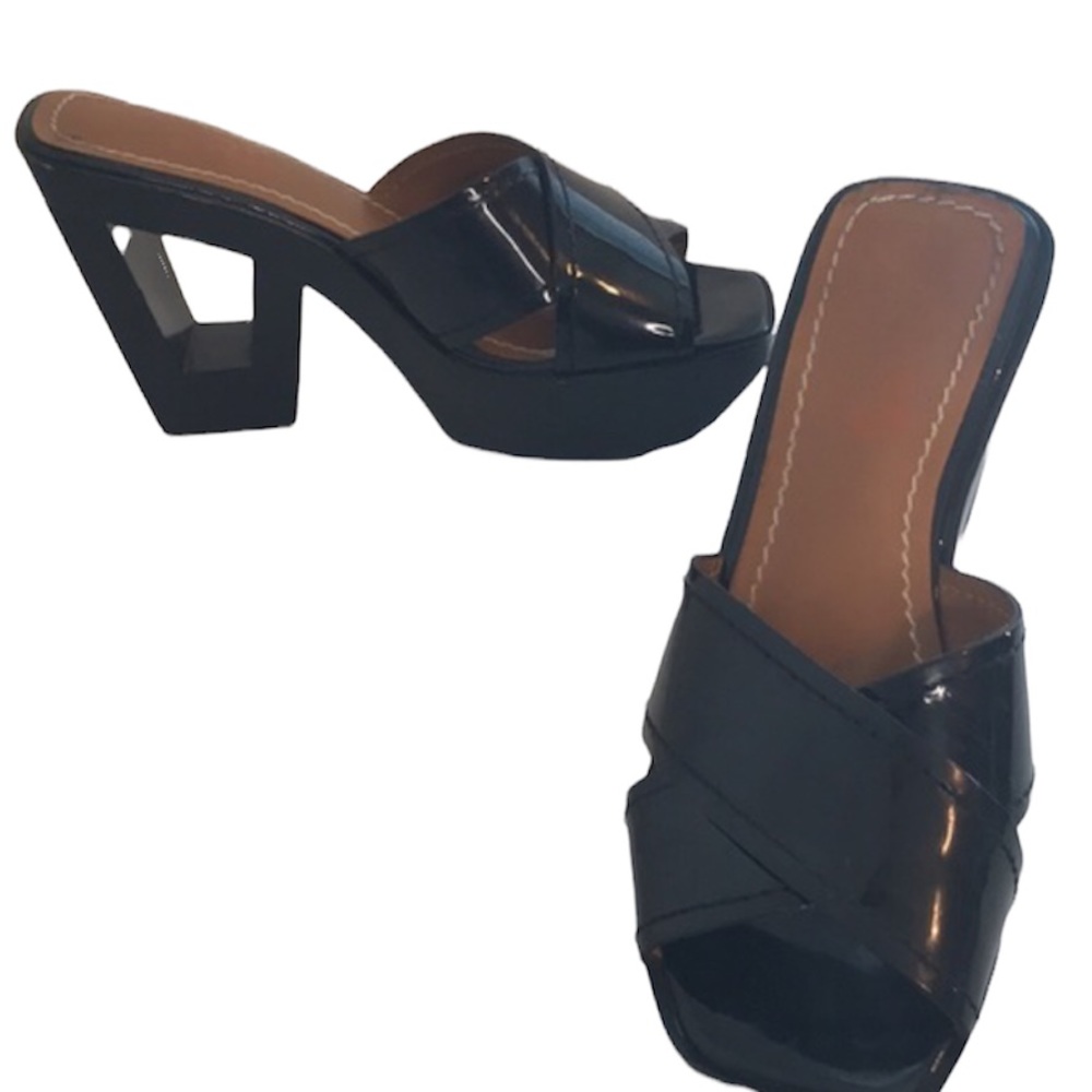 KORS Michael Kors Black Patent Platform Mule Sandals - Picture 12 of 12